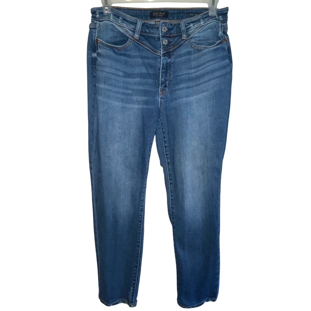 Judy Blue‎ Slim Fit V-Yoke High Rise Jeans Dark Wash Distressed 11/30 JB82329DK